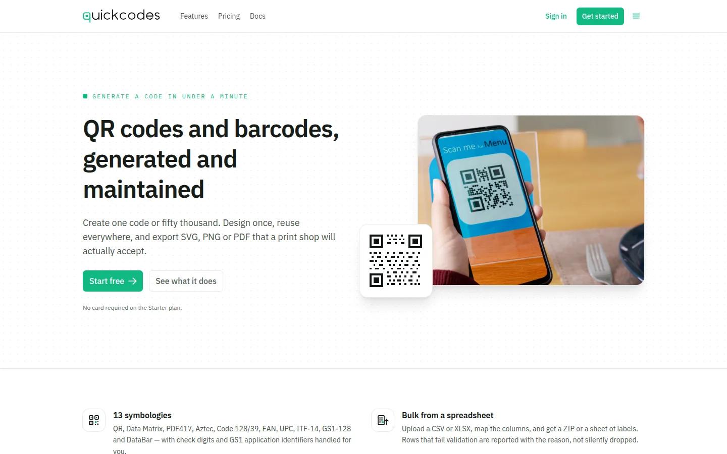 The quickcodes website